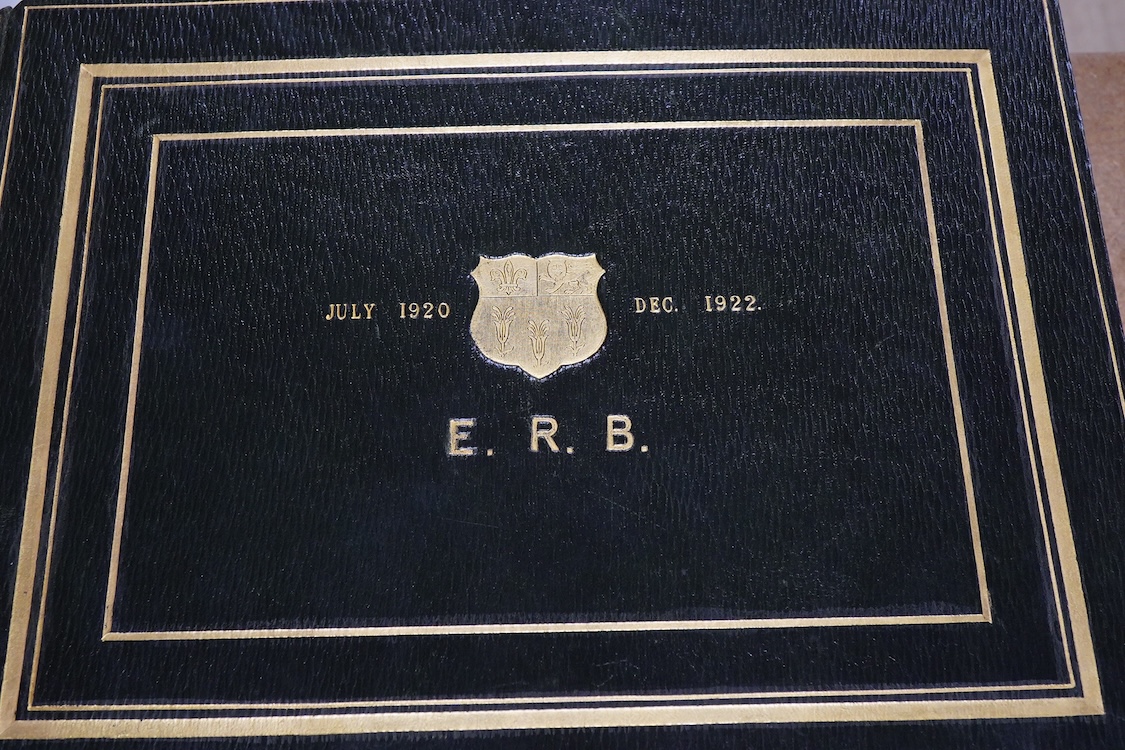 Edward Ralph Bickersteth (1904-1965), three green Morocco leather and gilt tooled albums of photographs relating to ERB’s Eton and Cambridge education and sporting achievements and travel 1918–1923, all with inscriptions